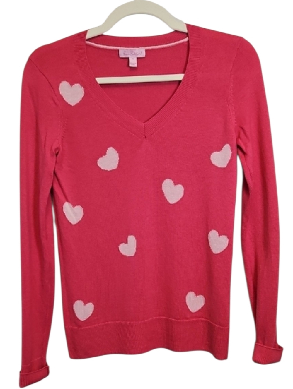 Lilly Pulitzer Tensley Pink Heart V-neck Sweater, Size XS